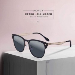 Aviator Classic Women Sunglasses Retro Vintage Square Metal Frame C1Gray - C4blue - C418Y2ORKK3 $12.90