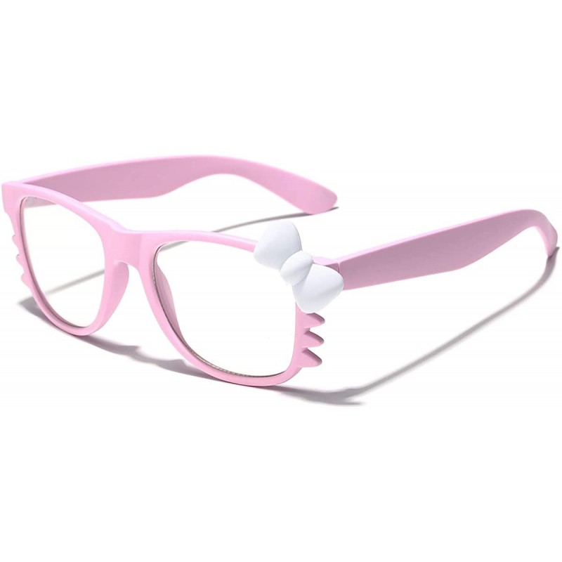 Wayfarer Non-Prescription Clear Lens Hello Kitty Bow Tie Women Girls Fashion Glasses - Rubberized Pink - White Bow Tie - C311...