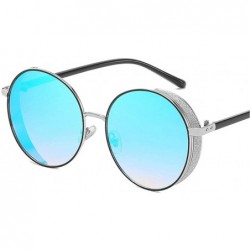 Oversized Hip-Hop Punk Round Metal Oversized Frame Clear Color Lens Sunglasses - Blue - CS18LDXNRWN $16.18