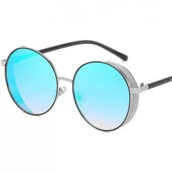 Oversized Hip-Hop Punk Round Metal Oversized Frame Clear Color Lens Sunglasses - Blue - CS18LDXNRWN $16.18