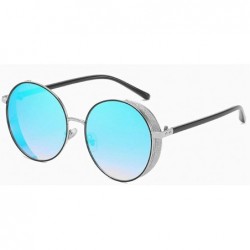 Oversized Hip-Hop Punk Round Metal Oversized Frame Clear Color Lens Sunglasses - Blue - CS18LDXNRWN $16.18