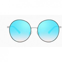 Oversized Hip-Hop Punk Round Metal Oversized Frame Clear Color Lens Sunglasses - Blue - CS18LDXNRWN $16.18