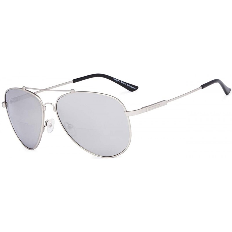 Aviator Bifocal Sunglasses - Polit Style Reading Sunglass with Memory Bridge and Arm - Silver Frame Silver Mirror - CF18EGGC2...