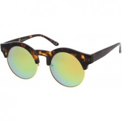 Semi-rimless Modern Metal Trim Colored Mirror Round Flat Lens Half Frame Sunglasses 51mm - Tortoise-gold / Pink-green Mirror ...
