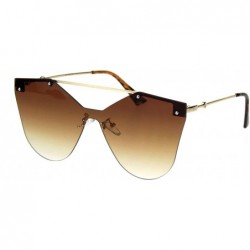 Rimless Womens Retro Futuristic Rimless Butterfly Shield Sunglasses - Gold Brown - CH18L3M06W7 $10.17