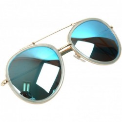 Oversized Classic Aviator Sunglasses Military Style Air Force Pilot Glasses Eyewear Metal Frame - Gold Blue 28627 - CU18CDA8L...