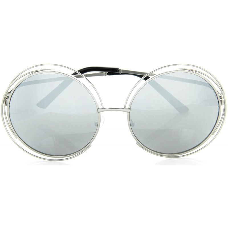 Oversized Women Glamour Large Round Sunglasses Multi Metal Wire Frame - Silver/Silver Mirror - CH12ODUGOOZ $9.94