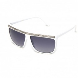 Wayfarer Women Retro Fashion Square Flat Top Sunglasses with Rhinestones - White - CV119E6ZT45 $19.73