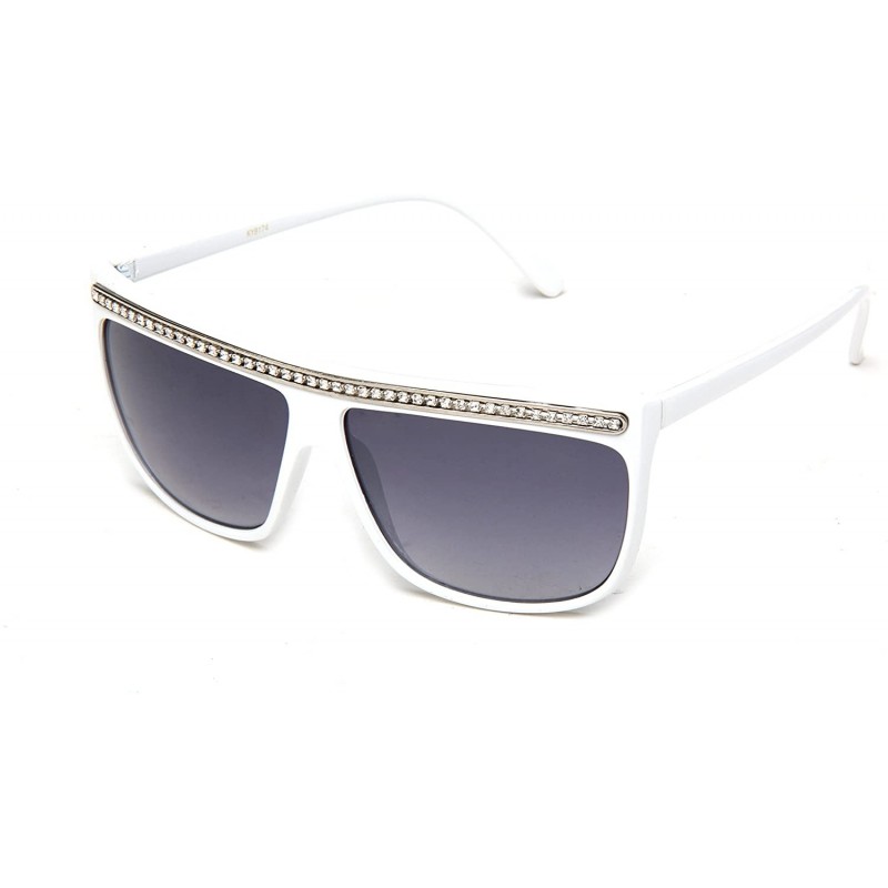 Wayfarer Women Retro Fashion Square Flat Top Sunglasses with Rhinestones - White - CV119E6ZT45 $12.20