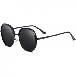 Oversized Oversized Polarized Sunglasses for Women UV Protection Metal Frame Retro Polygon Style 8067 - Black/Grey - CT197043...