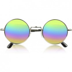 Round Retro Round Sunglasses Small Colored Lens Hippie John Lennon Glasses - Two Pack Rainbow- Silver Frame - CP19CUE0TWA $14.87