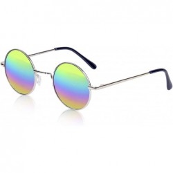 Round Retro Round Sunglasses Small Colored Lens Hippie John Lennon Glasses - Two Pack Rainbow- Silver Frame - CP19CUE0TWA $14.87