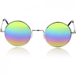 Round Retro Round Sunglasses Small Colored Lens Hippie John Lennon Glasses - Two Pack Rainbow- Silver Frame - CP19CUE0TWA $14.87