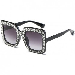 Semi-rimless Women Sunglasses Crystal Brand Designer Oversized Square Sunglasses - C1 - CB18CQIN7MD $10.61