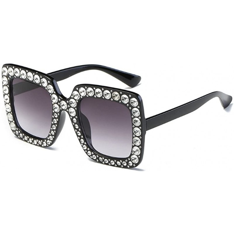 Semi-rimless Women Sunglasses Crystal Brand Designer Oversized Square Sunglasses - C1 - CB18CQIN7MD $18.57