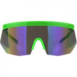 Oversized XL Oversize Half Rim Mask Reflective Color Lens Shield Sunglasses - Green Blue Mirror - CV18TRCRW4M $10.90