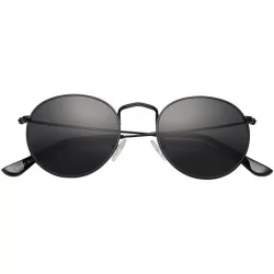 Round Classic Polarized Sunglasses for Women Men Small Round Metal Frame Mirrored Lens Sun Glasses - Black/Grey - CP18QDRW2YL...