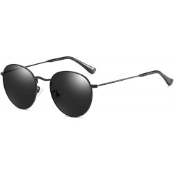 Round Classic Polarized Sunglasses for Women Men Small Round Metal Frame Mirrored Lens Sun Glasses - Black/Grey - CP18QDRW2YL...