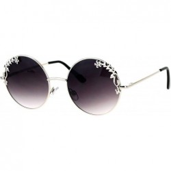 Round Womens Retro Foliage Jewel Trim Round Circle Lens Hippie Sunglasses - Silver Smoke - C617XMHC3N6 $21.16