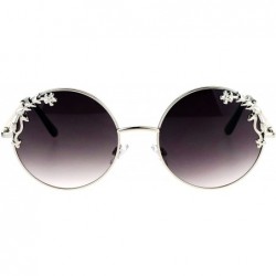 Round Womens Retro Foliage Jewel Trim Round Circle Lens Hippie Sunglasses - Silver Smoke - C617XMHC3N6 $8.90