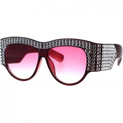 Oversized Bling Engraving Concave Foil Iced Thick Plastic Cat Eye Sunglasses - Burgundy Red - CR18G60G0X8 $22.27
