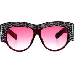 Oversized Bling Engraving Concave Foil Iced Thick Plastic Cat Eye Sunglasses - Burgundy Red - CR18G60G0X8 $9.76