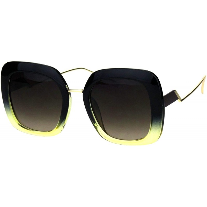 Rectangular Womens Crooked Bolt Arm Mod Thick Plastic Designer Fashion Sunglasses - Black Yellow Brown - C018HK39MYG $13.02