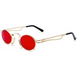 Semi-rimless Men's & Women's Sunglasses Vintage Oval Metal Frame Sunglasses - Gold Frame Red Film - CX18EUYOKXK $22.45
