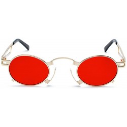 Semi-rimless Men's & Women's Sunglasses Vintage Oval Metal Frame Sunglasses - Gold Frame Red Film - CX18EUYOKXK $12.83
