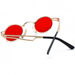 Semi-rimless Men's & Women's Sunglasses Vintage Oval Metal Frame Sunglasses - Gold Frame Red Film - CX18EUYOKXK $12.83