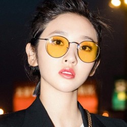 Round Women Small Luxury Mirror Round Retro Eye Sunglasses Metal Frame Tinted Color Lens Sun Glasses - 3 - CX198ZO39KG $33.28