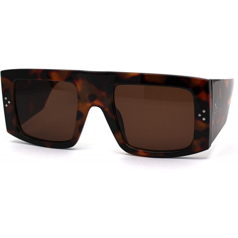 Square Thick Plastic Temple Flat Top Square Rectangular Mob Sunglasses - Tortoise Brown - C51962489RO $15.12