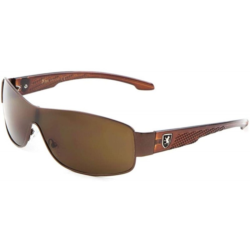 Shield Dotted Temple Pattern Curved Shield Lens Sunglasses - Brown Crystal - CN199GAOC8X $23.55