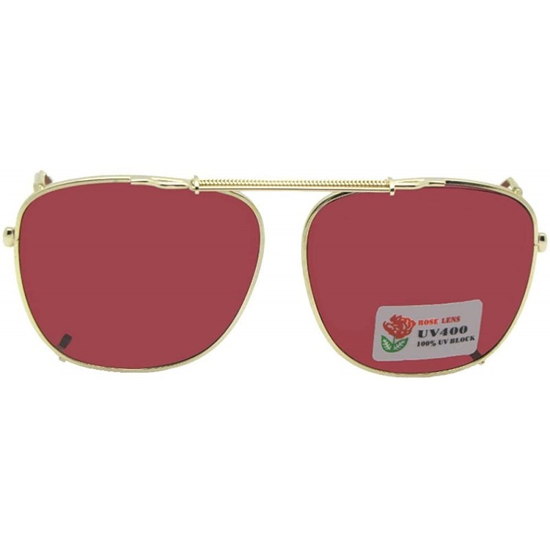 Square Square Non Polarized Rose Lens Clip on Sunglass - Gold Frame-rose Lenses - CU189KAX4AS $15.74