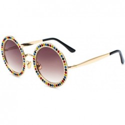 Round Women Round Rhinestone Sunglasses Metal Frame Polycarbonate lens - Gold Brown - CI18EO09Q44 $24.25