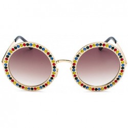 Round Women Round Rhinestone Sunglasses Metal Frame Polycarbonate lens - Gold Brown - CI18EO09Q44 $12.13