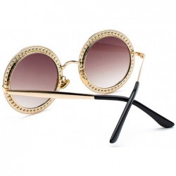 Round Women Round Rhinestone Sunglasses Metal Frame Polycarbonate lens - Gold Brown - CI18EO09Q44 $12.13
