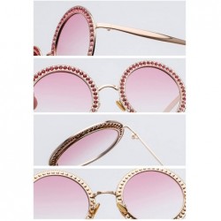 Round Women Round Rhinestone Sunglasses Metal Frame Polycarbonate lens - Gold Brown - CI18EO09Q44 $12.13