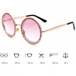 Round Women Round Rhinestone Sunglasses Metal Frame Polycarbonate lens - Gold Brown - CI18EO09Q44 $12.13