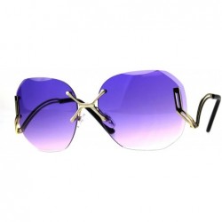 Oversized Gold Rimless Fashion Sunglasses Womens Designer Square Beveled Lens - Gold - C118GD56QDH $22.69
