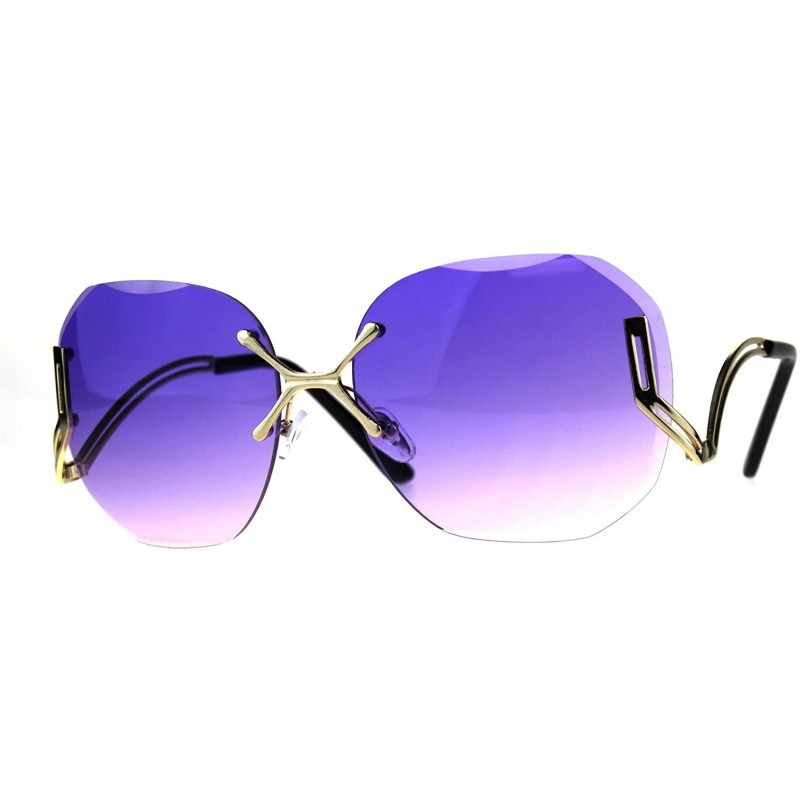 Oversized Gold Rimless Fashion Sunglasses Womens Designer Square Beveled Lens - Gold - C118GD56QDH $12.54