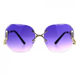 Oversized Gold Rimless Fashion Sunglasses Womens Designer Square Beveled Lens - Gold - C118GD56QDH $12.54