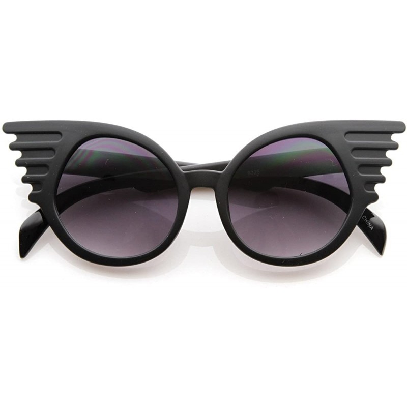 Round Designer Inspired Fashion Eccentric Unique Round Circle Winged Sunglasses - Black - CI119FMDBGL $8.02