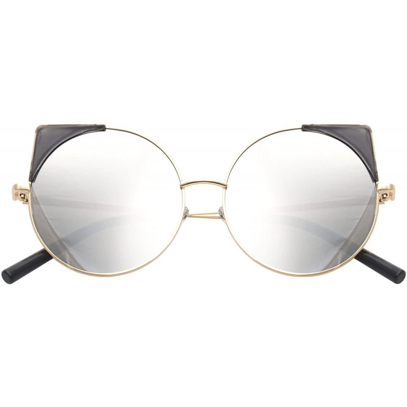 Round Women Oversized Cat Eye Sunglasses Eyewear - Gold Frame/Silver Mirrored Lens 50754 - CS18CRSQU4W $7.69