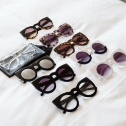 Round The Famous Cat Eye Round Sunglasses - Violet Cheetah / Deep Blue Gradient - CK189WQYXU0 $12.92