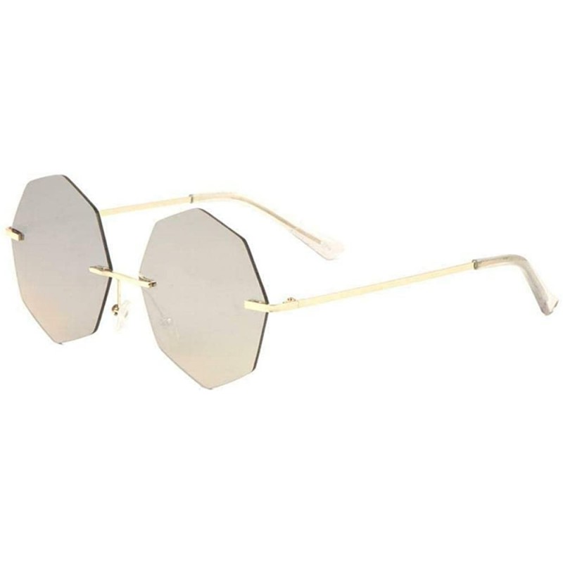 Rimless Rimless Metal Wire Frame Octagon Flat Lenses Sunglasses - Gold Frame - CS18WGC92EW $11.18