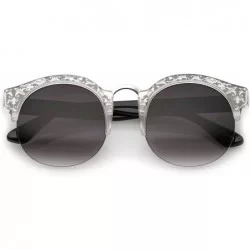 Rimless Ornate Metal Detail Wide Temple Half Frame Round Semi-Rimless Sunglasses 52mm - Silver-black / Lavender - CA12NRWF2UR...