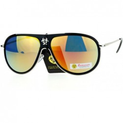 Round Biohazard Sunglasses Unisex Sports Round Racer Aviator Shades UV 400 - Silver Black (Orange Mirror) - CP187K47LM0 $9.77