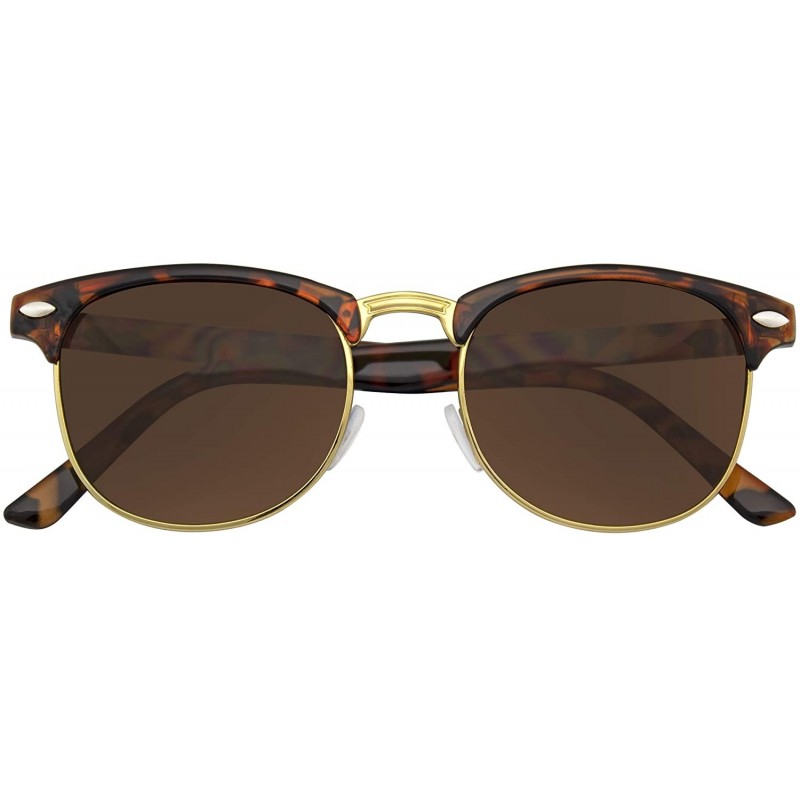 Rimless Premium Half Frame Horn Rimmed Sunglasses Metal Rivets - Tortoise - CZ12KZ9LJYX $11.75