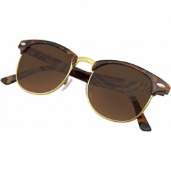 Rimless Premium Half Frame Horn Rimmed Sunglasses Metal Rivets - Tortoise - CZ12KZ9LJYX $11.75